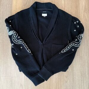 MOTHER Black Knit Cardigan with White Embroidered Sleeves